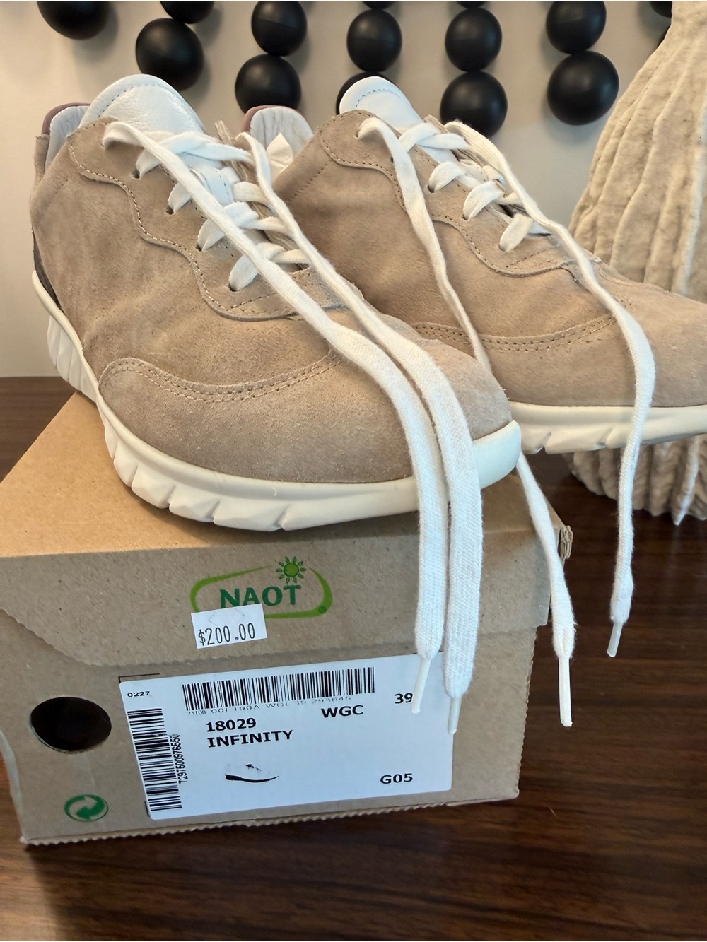 Naot Infinity Suede Sneakers in Taupe and White